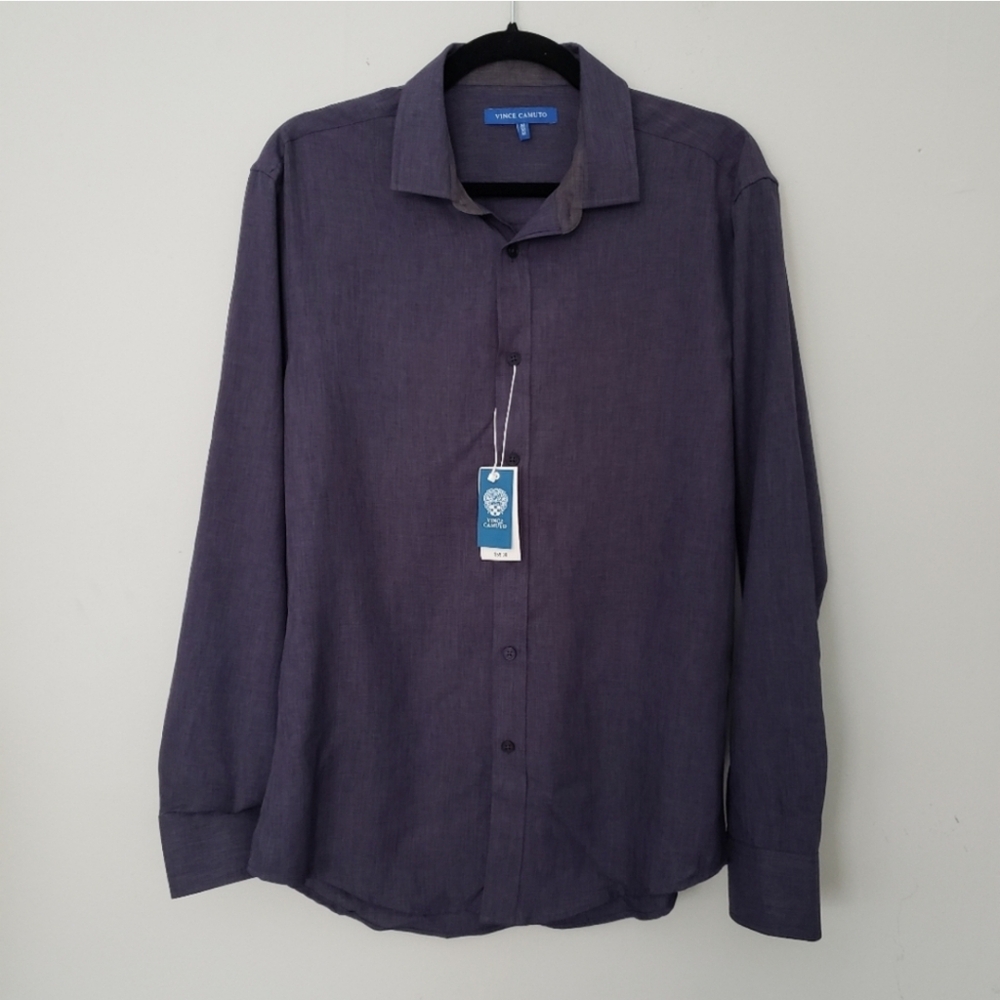 NWT Vince Camuto M navy blue Heather long sleeve button down shirt